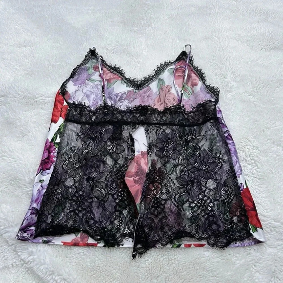 Victoria's Secret Top Womens S Multicolor Floral Satin Open Lace Back Sexy - Picture 2 of 6